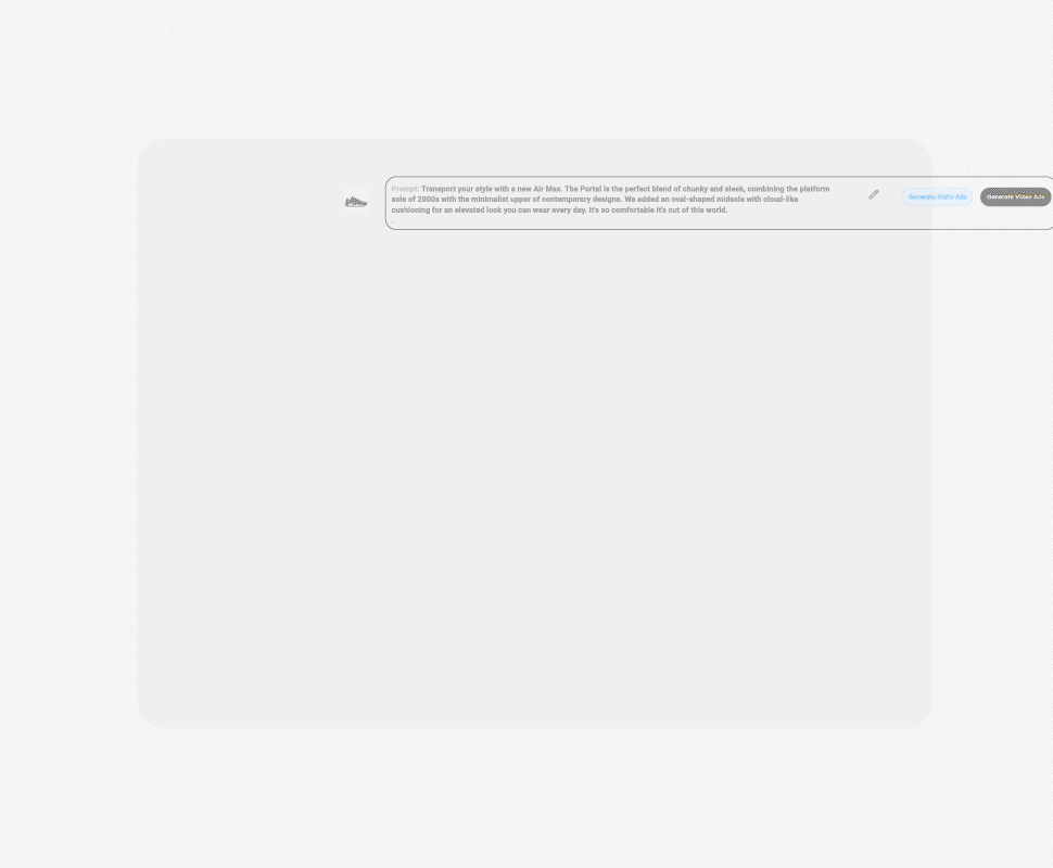 Gif displays how you can upload your catalog to turn them into ads using AdGPT's AI ad generator.